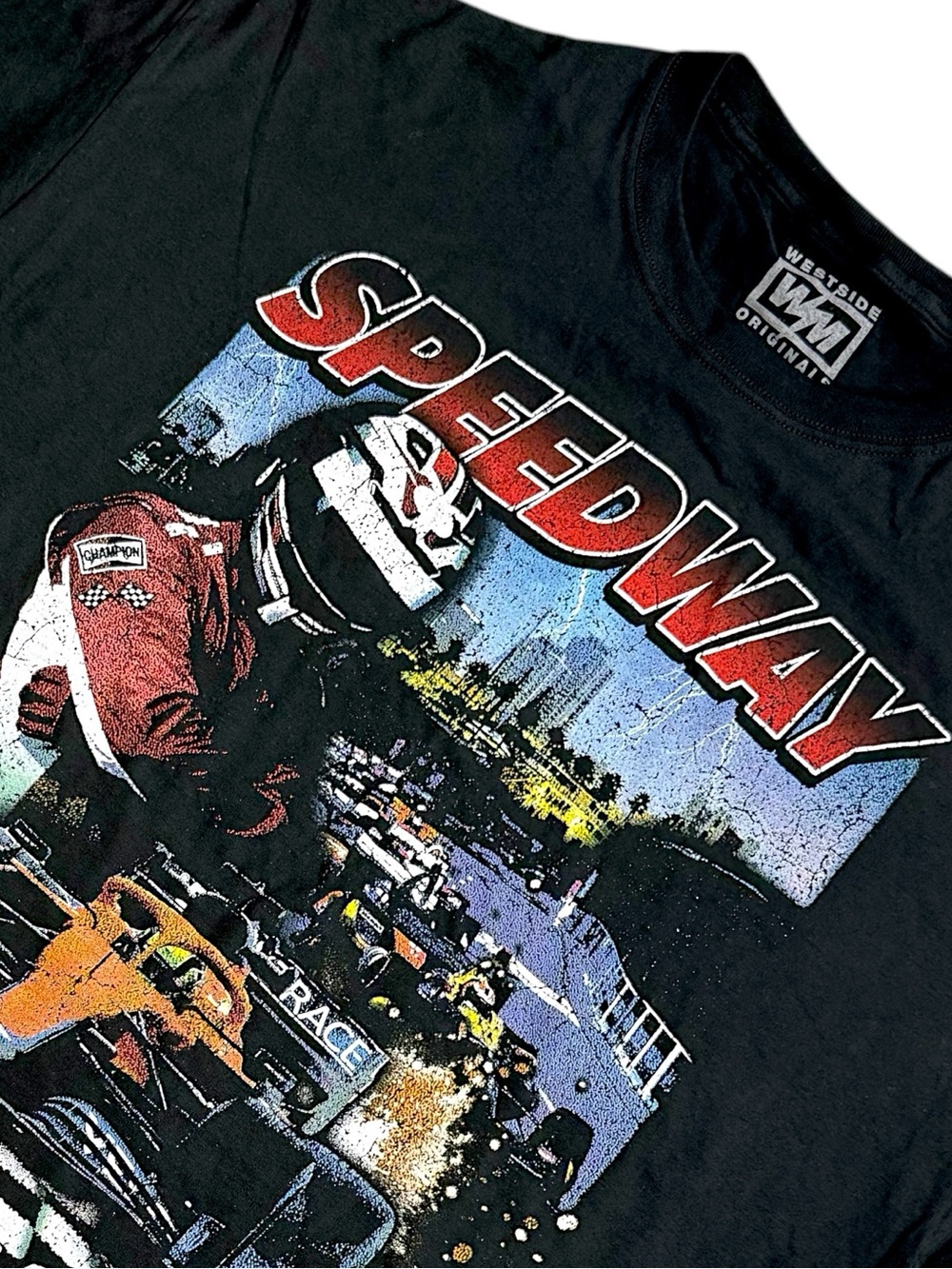 Speedway Racing Graphic Tee Mens XL Black Motorsports Race Car Shirt Cotton